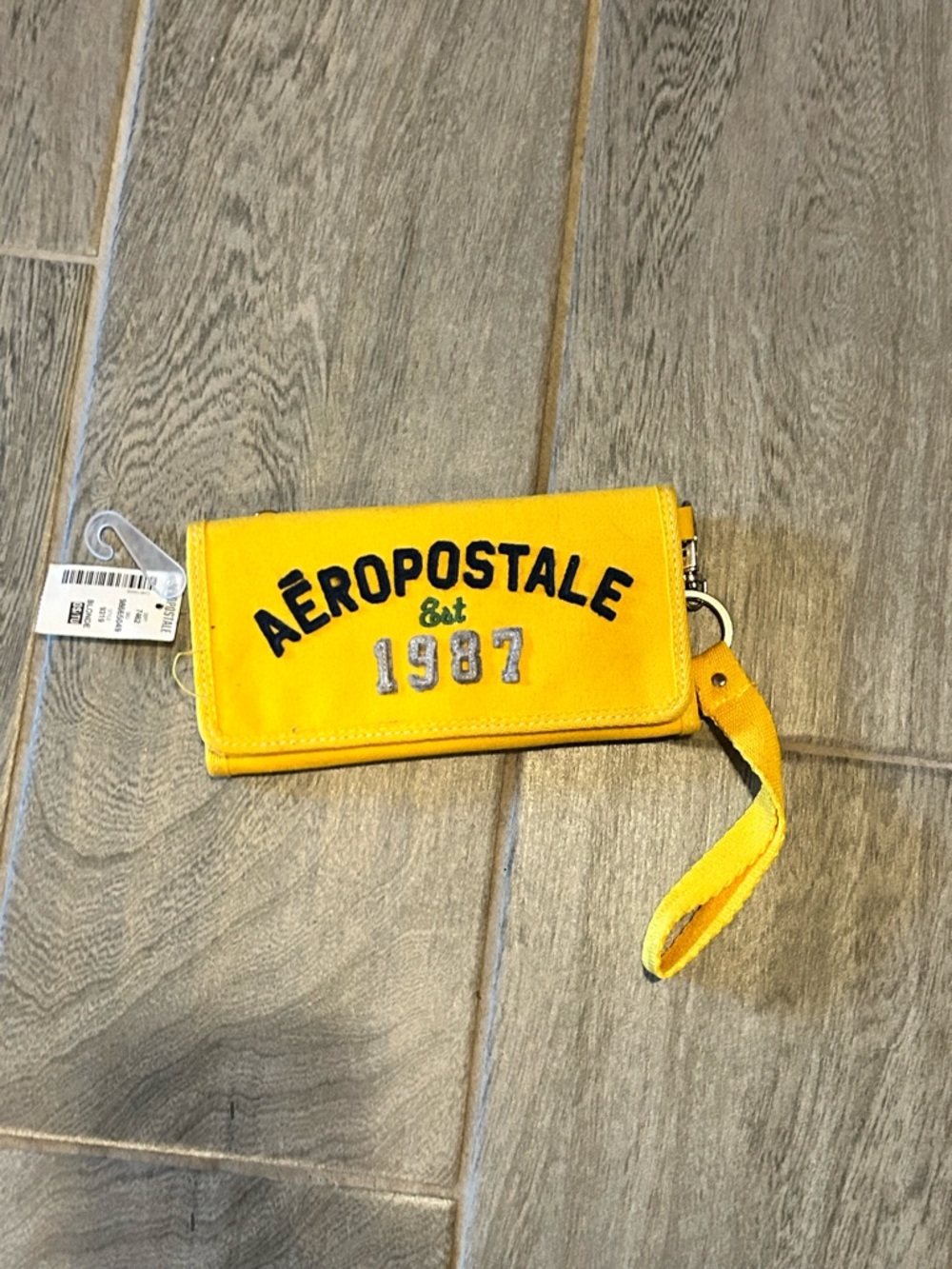 Aeropostale  Yellow Canvas Wristlet Pouch with Embroidered Logo